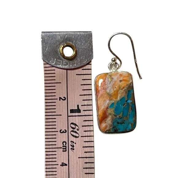 NEW Spiney Oyster Turquoise Sterling Silver Dangle Earrings - Picture 4 of 4